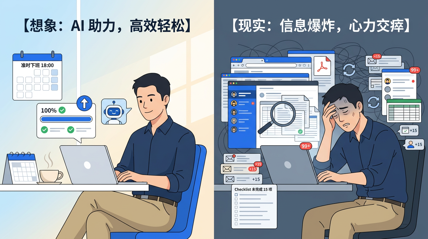 封面：左右对比，想象中的轻松与真实的心力交瘁